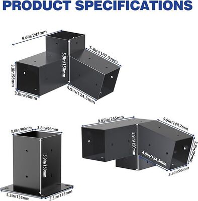 Outdoor Pergola Hardware Kit 4x4 Inch 3-Way Slanted Metal Brackets